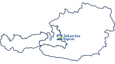 Map of Austria with a marker for Zell am See Kaprun as a travel destination.