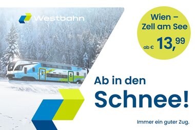 Train tickets to Vienna for snowy fun, from €13.99 with Westbahn, traveling through snowy landscapes. | © Westbahn