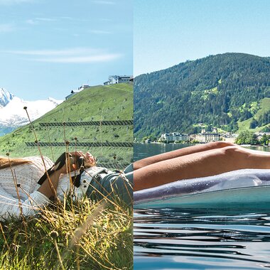 A person resting in nature with mountains in the background | © Zell am See-Kaprun Tourismus