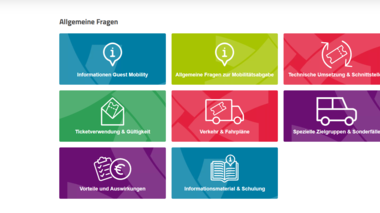 A clear graphic featuring colored boxes related to questions about guest mobility, ticket use, traffic planning, and more. | © Salzburger Verkehr