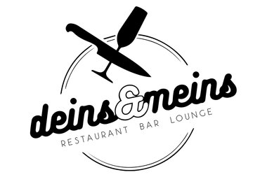 Logo for 'Deins & meins', a restaurant, bar, and lounge, featuring a wine glass and knife in the design. | © Deins & Meins