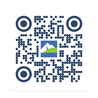 QR-Code mit Icon einer Bergwelt mit See in blau, grün und weiß in der Mitte | © Zell am See-Kaprun